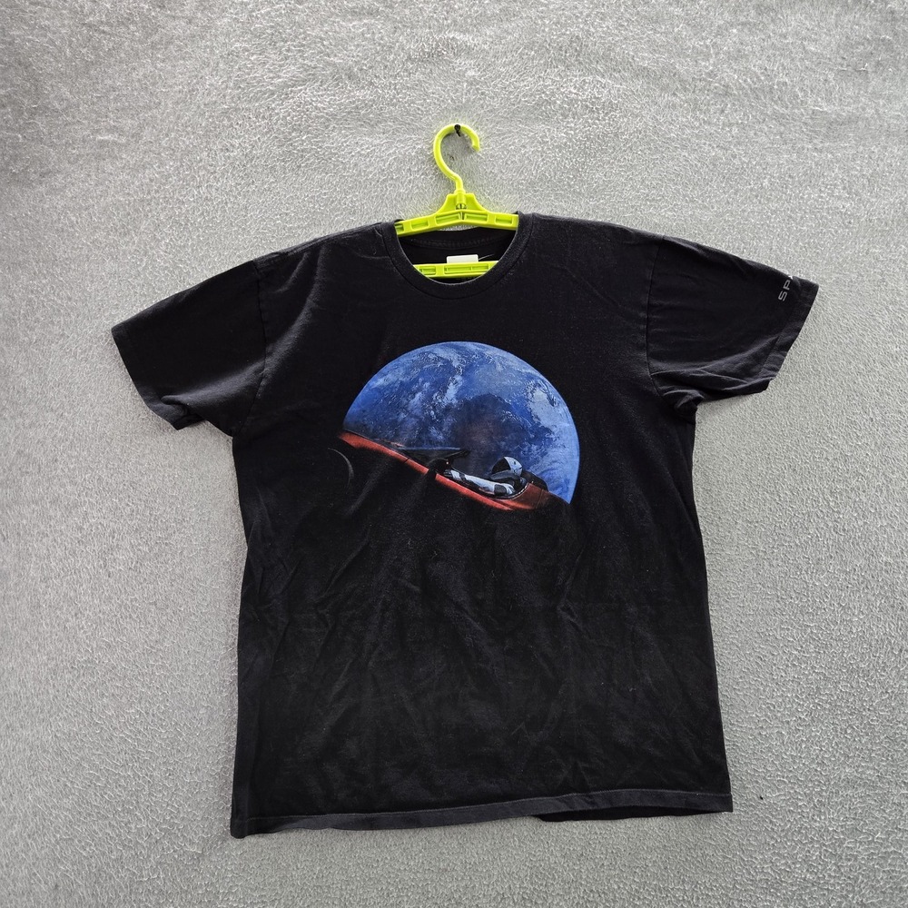 Spacex Men Shirt L Black Graphic Earth Car Starlink‎ Falcon Rockets Tee